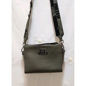 Steve Madden Womens Army Green Solid  Crossbody Purse Faux Leather Thick Strap